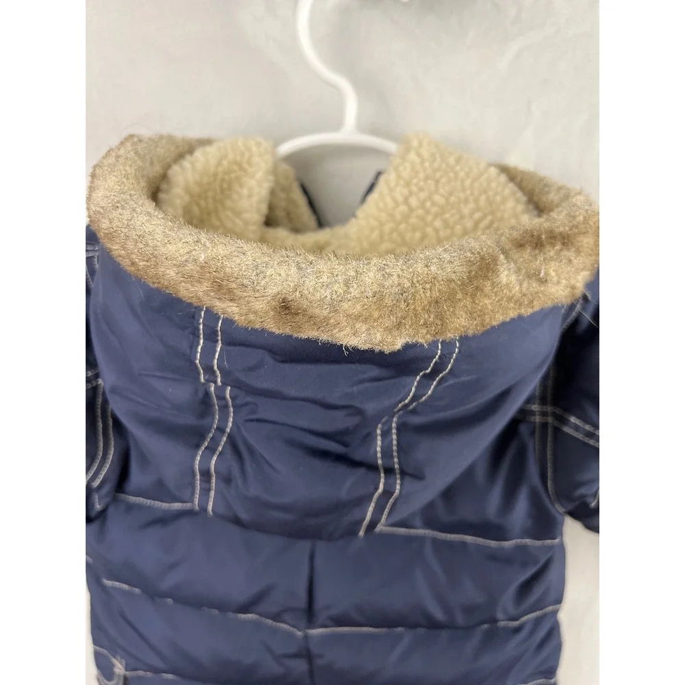 babyGap Snowsuit Kids 12-18 Months Navy Blue Down Puffer Hooded Faux Fur Trim